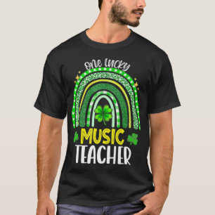 One Lucky Music Teacher Rainbow Shamrock St Patric T-Shirt
