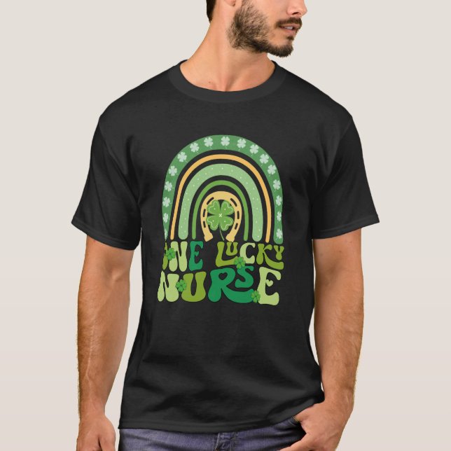 One Lucky Nurse Groovy Retro Rainbow St Patricks D T-Shirt (Front)
