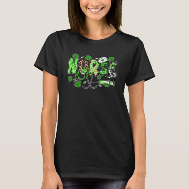 One Lucky Nurse ICU RN Retro Groovy Patrick's Day  T-Shirt (Front)