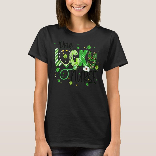 One Lucky Nurse Life Leopard Shamrocks Irish St Pa T-Shirt (Front)