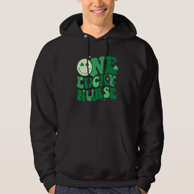 One Lucky Nurse Shamrock Groovy Happy St Patrick's Hoodie (Front)