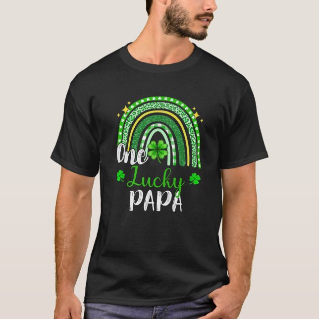 One Lucky Papa Leopard Print Rainbow St Patrick’S T-Shirt (Front)