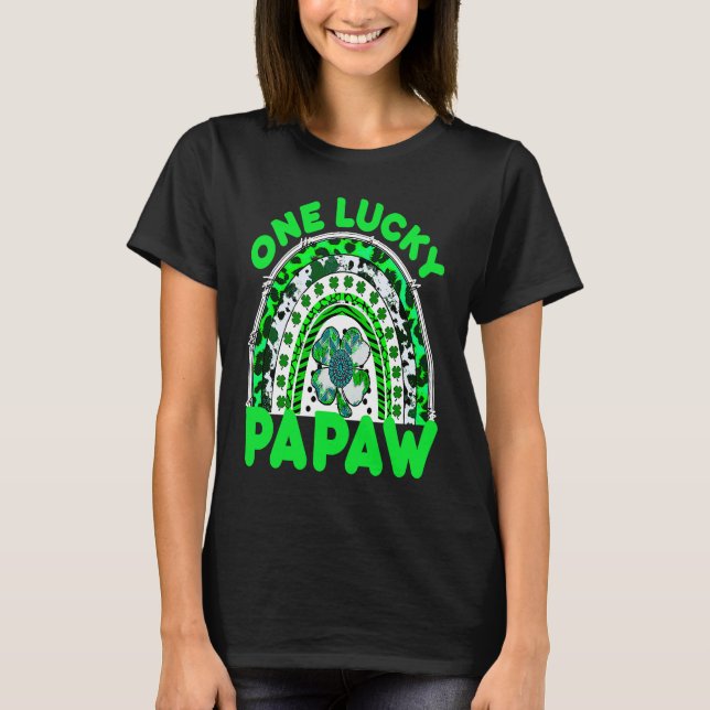 One Lucky Papaw Good Luck Green Rainbow Shamrock L T-Shirt (Front)