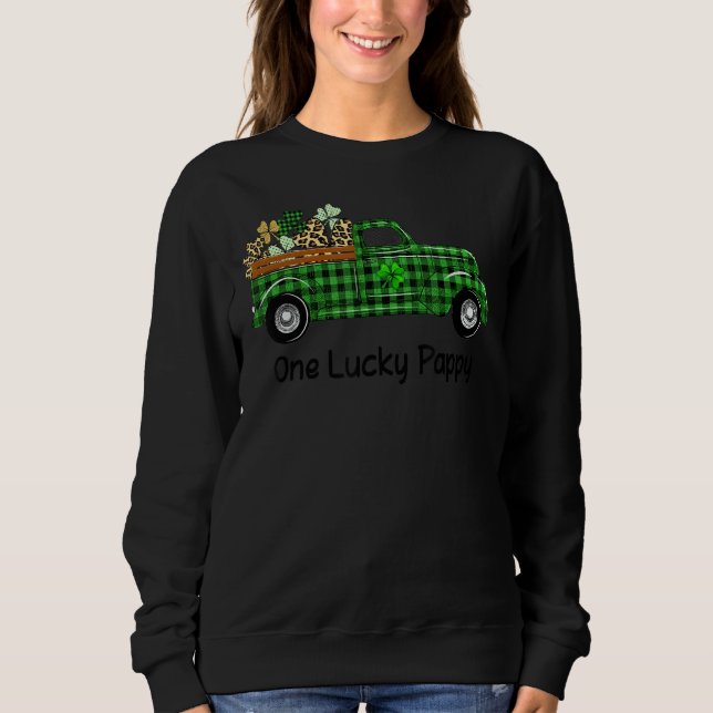 One Lucky Pappy Green Plaid Truck Shamrocks St Pat Sweatshirt (Front)