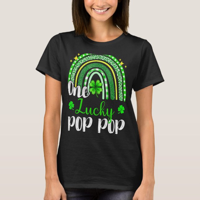 One Lucky Pop Pop Leopard Print Rainbow St Patrick T-Shirt (Front)