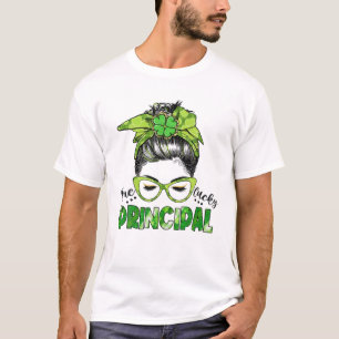 One Lucky Principal Messy Bun St Patrick's Day T-Shirt