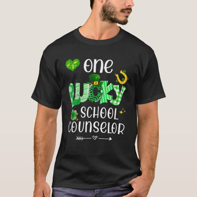 One Lucky School Counselor Shamrock Teacher St Pat T-Shirt (Front)