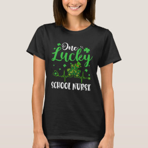 One Lucky School Nurse Stethscope Heartbeat St Pat T-Shirt