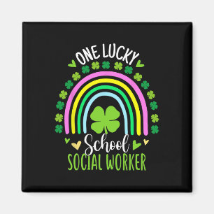 One Lucky School Social Worker Rainbow St Patricks Magnet