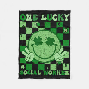 One Lucky Social Worker Groovy St Patricks Day Soc Fleece Blanket