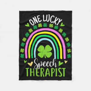 One Lucky Speech Therapist Rainbow St Patricks Day Fleece Blanket