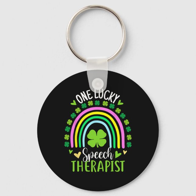One Lucky Speech Therapist Rainbow St Patricks Day Key Ring (Front)