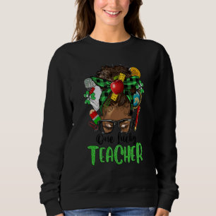 One Lucky Teacher Afro Messy Bun Patrick's Day Sha Sweatshirt