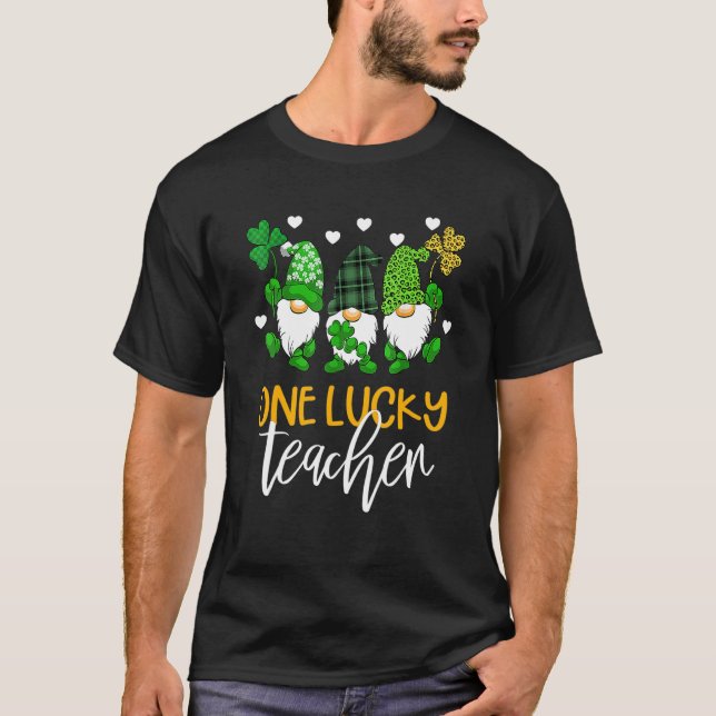 One Lucky Teacher Gnomies St Patrick's Day Gnome S T-Shirt (Front)