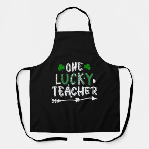 One Lucky Teacher Green Clover St Patricks Day Buf Apron