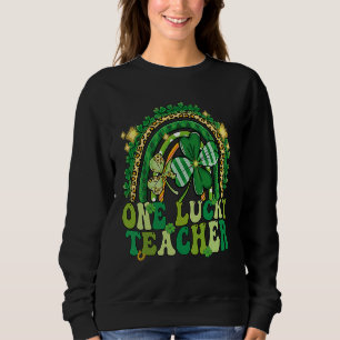 One Lucky Teacher Groovy Retro Rainbow St Patricks Sweatshirt