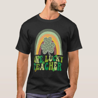 One Lucky Teacher Groovy Retro Rainbow St Patricks T-Shirt