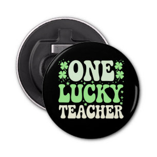 One Lucky Teacher Groovy Retro Teacher St Patricks Bottle Opener