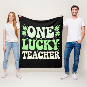One Lucky Teacher Groovy Retro Teacher St Patricks Fleece Blanket