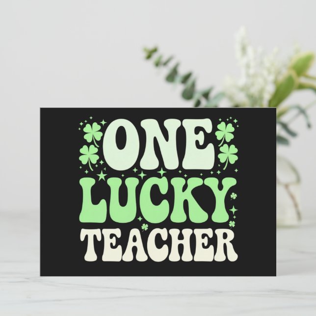 One Lucky Teacher Groovy Retro Teacher St Patricks Invitation (Standing Front)