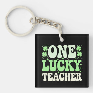 One Lucky Teacher Groovy Retro Teacher St Patricks Key Ring