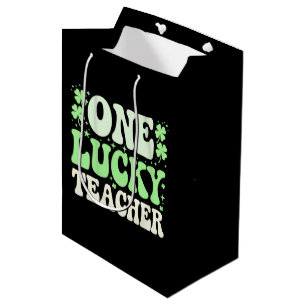 One Lucky Teacher Groovy Retro Teacher St Patricks Medium Gift Bag