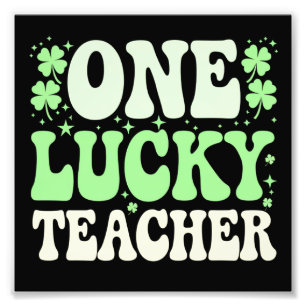 One Lucky Teacher Groovy Retro Teacher St Patricks Photo Print