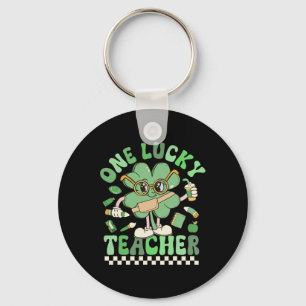 One Lucky Teacher Groovy Shamrock Funny St Patrick Key Ring