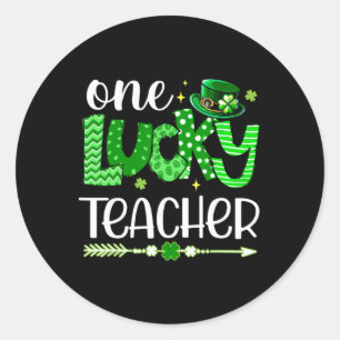 One Lucky Teacher Happy St Patricks Day Cute Green Classic Round Sticker