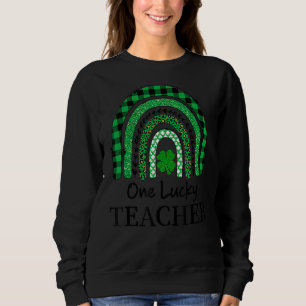 One Lucky Teacher Leprard Rainbow Plaid St Patrick Sweatshirt