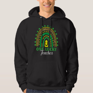One Lucky Teacher Rainbow Leopard  Fun St Patricks Hoodie