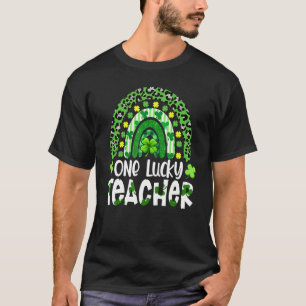 One Lucky Teacher Rainbow Leopard St Patricku2019s T-Shirt