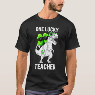 One Lucky Teacher Shamrock Dinosaur T Rex St Patri T-Shirt