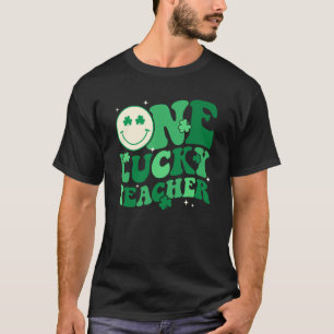 One Lucky Teacher Shamrock Groovy St Patrick's Day T-Shirt