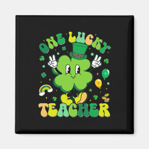 One Lucky Teacher Shamrock Retro Funny St Patricks Magnet