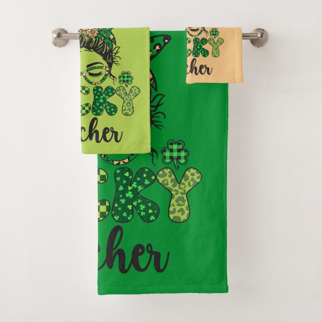 One Lucky Teacher - St. Patrick's Day Bath Towel Set (Insitu)