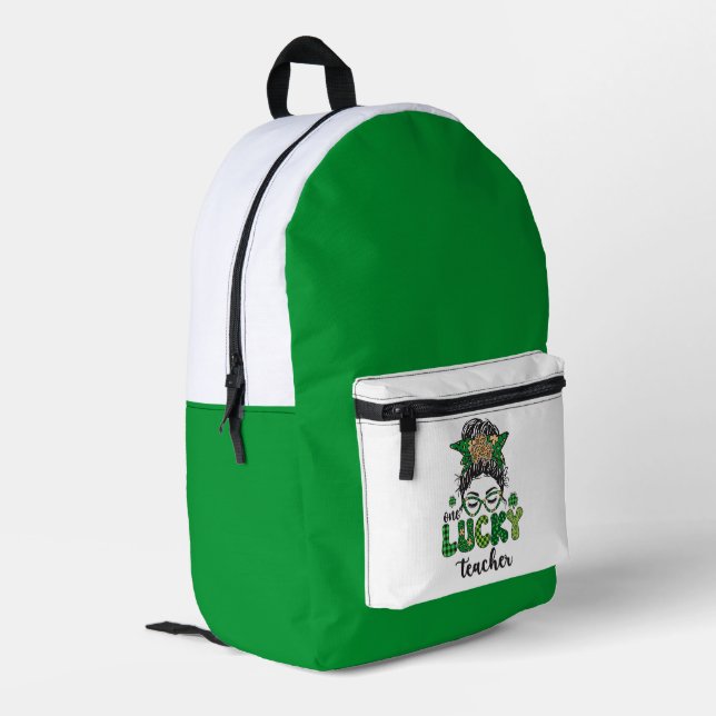 One Lucky Teacher - St. Patrick's Day Printed Backpack (Back Corner Left)