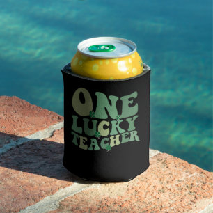 One Lucky Teacher St Patricks Day Retro Groovy Can Cooler