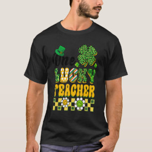 One Lucky Teacher St Patricks Day Teacher Groovy V T-Shirt