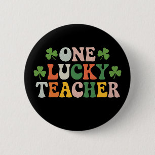 One Lucky Teacher Teaching Retro St Patrick's Day 6 Cm Round Badge
