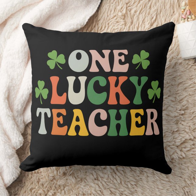 One Lucky Teacher Teaching Retro St Patrick's Day Cushion (Blanket)