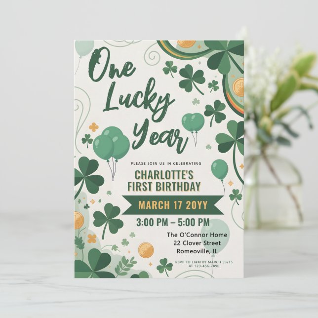 One Lucky Year | St Patrick's Day 1st Birthday  Invitation (Standing Front)