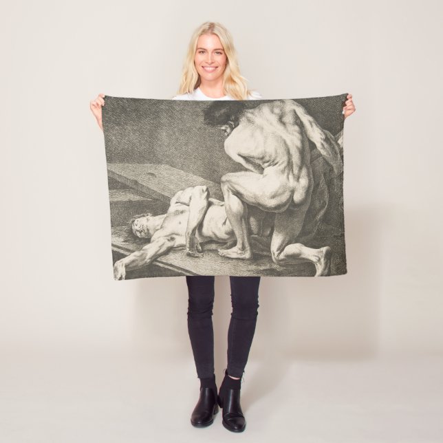 One Man Lifting the Legs of Another Man Fleece Blanket (In Situ)