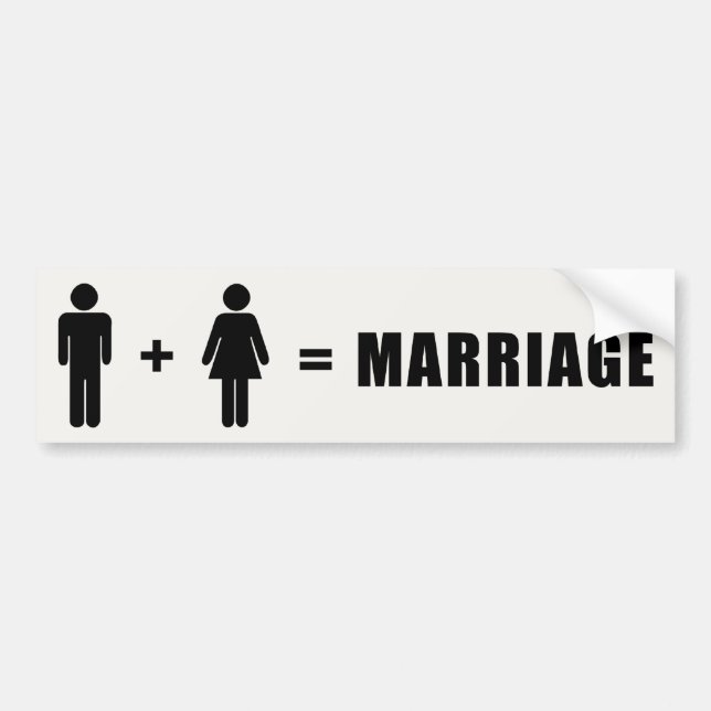 One Man Plus One Woman Equals Marriage Bumper Sticker (Front)