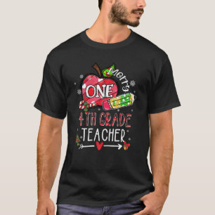 One Merry 4th Grade Teacher Christmas Santa Lights T-Shirt