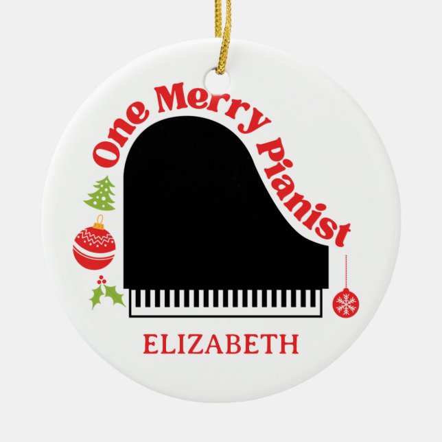 One Merry Pianist Christmas Piano Keyboard  Ceramic Ornament (Front)