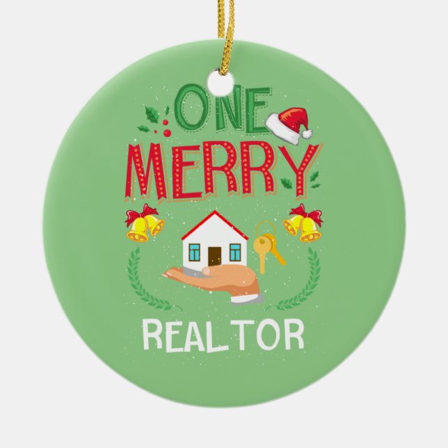 One Merry Realtor Real Estate Ugly Christmas Ceramic Ornament (Front)