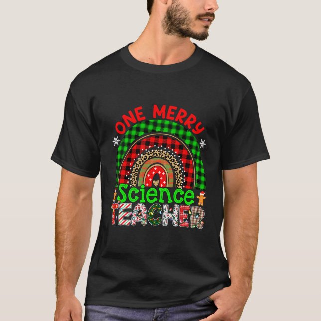 One Merry Science Teacher Rainbow Teacher Christma T-Shirt (Front)