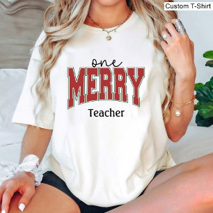 One Merry Teacher Christmas Name Elegant White  T-Shirt