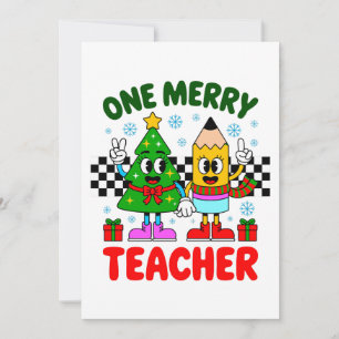 One Merry Teacher Christmas Tree Pencil Xmas Vibes Invitation
